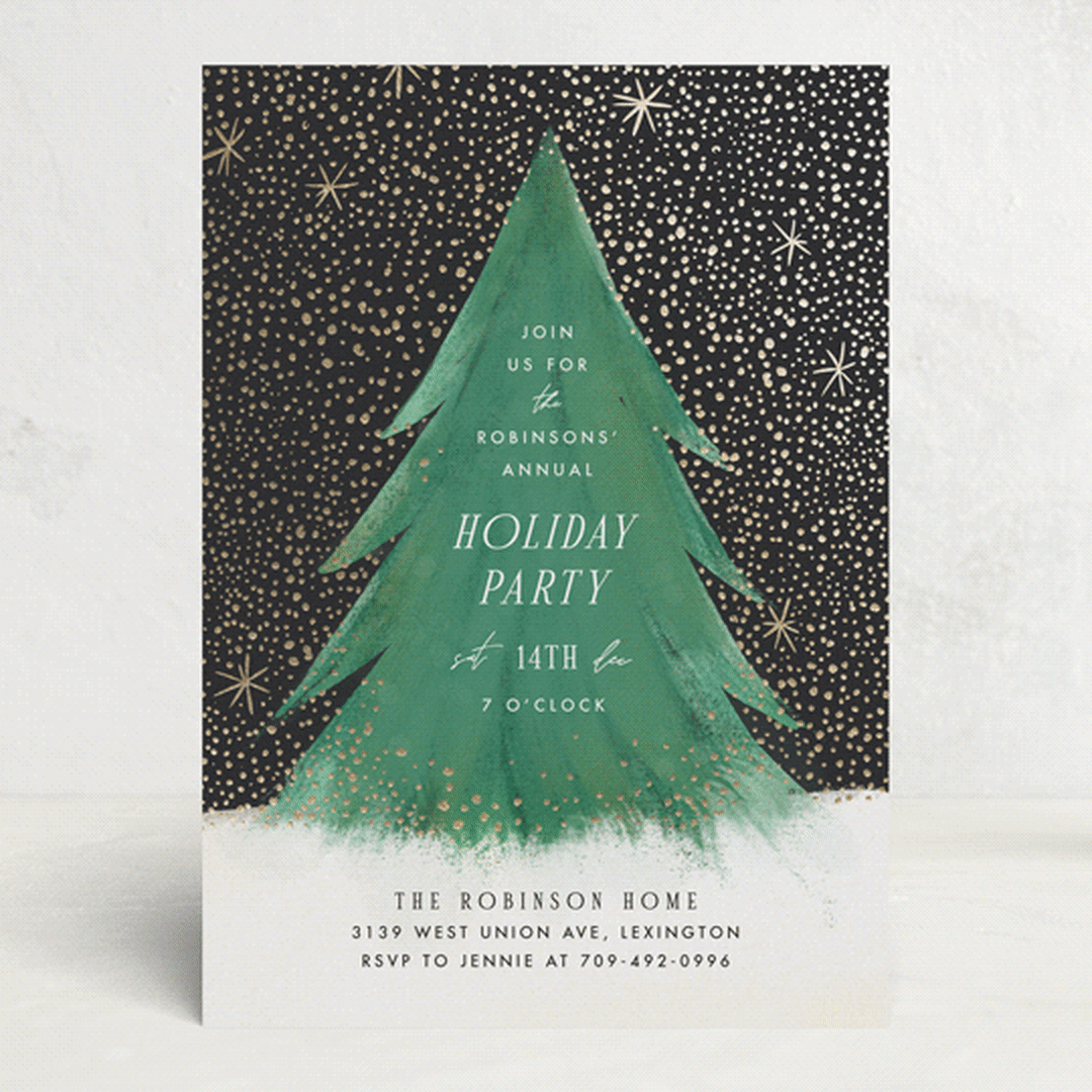 "Snowfall" - Party Invitations in Night Sky by Julie Murray - Front