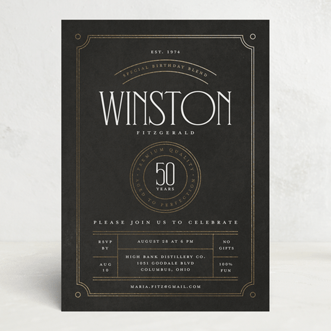 "Aged to perfection" - Party Invitations in Charcoal by Heather Schertzer - Front