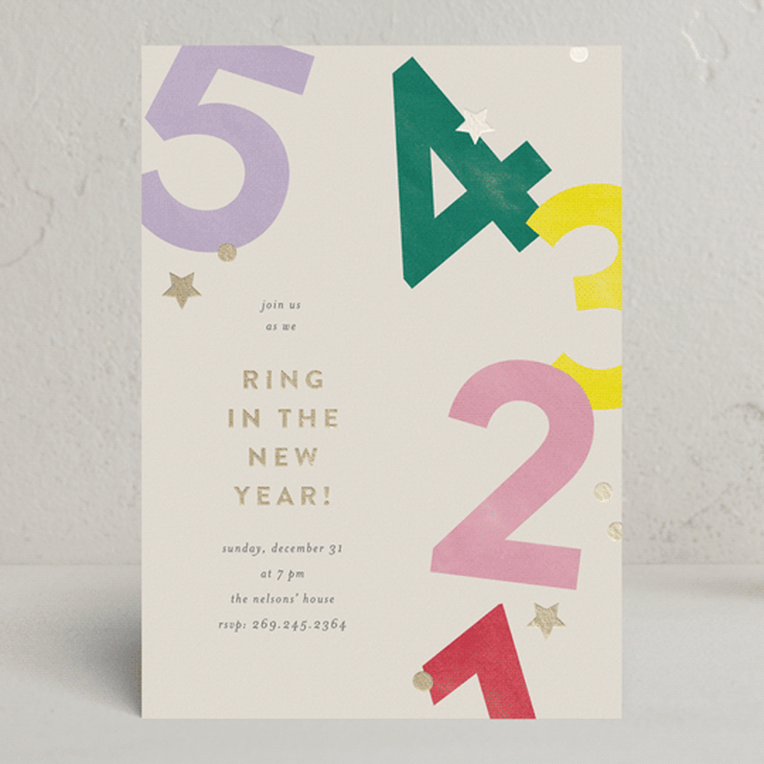 "Ring In the New Year" - Party Invitations in Punch by Pixel and Hank - Front
