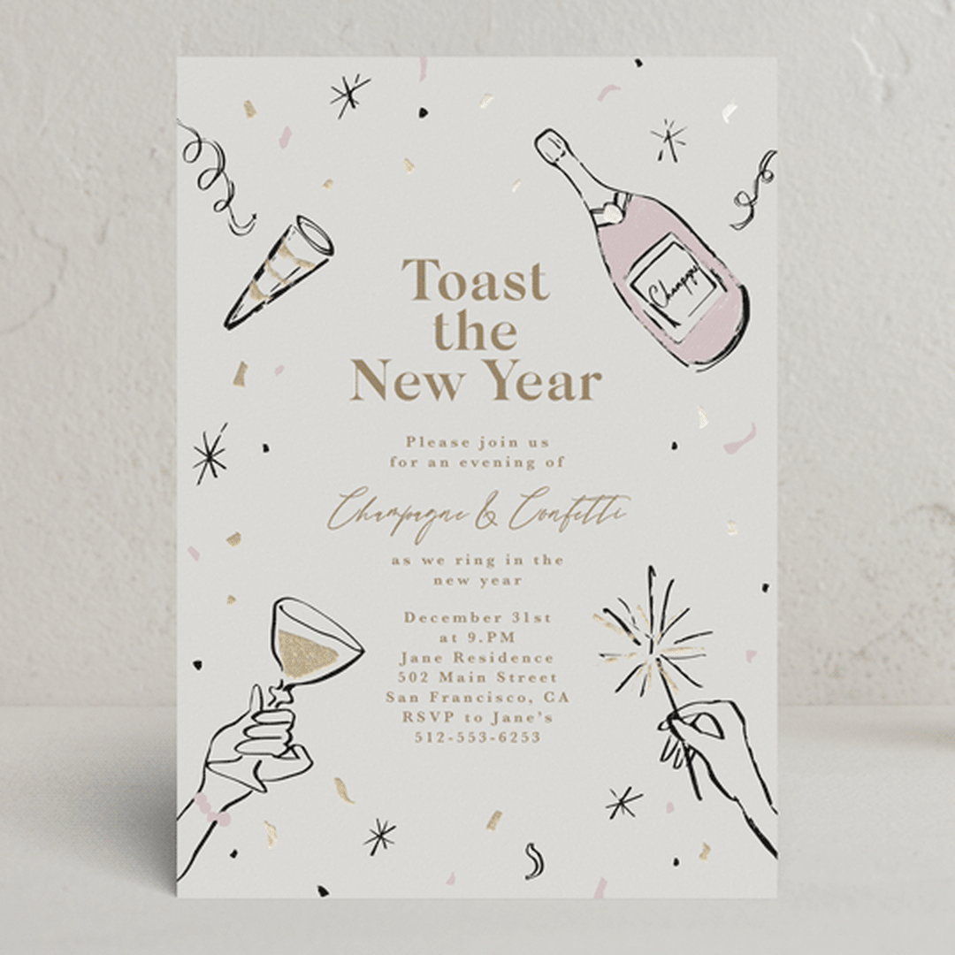 "Champagne and confetti" - Party Invitations in Champagne by Cass Loh - Front