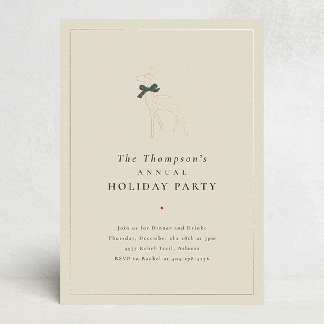 "Decked Out Deer" - Party Invitations in Creme by mo kelley - Front