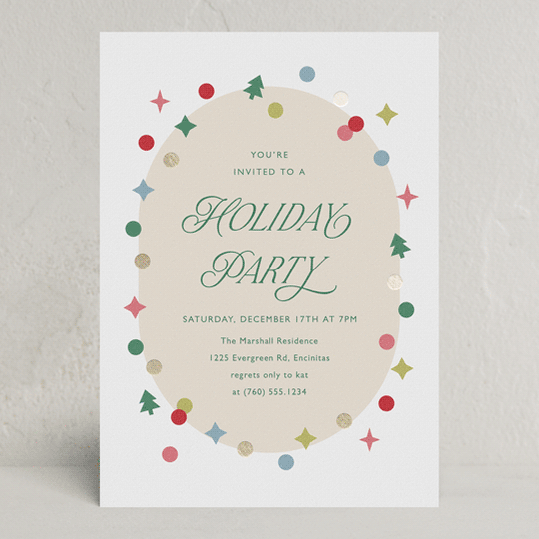 "Holiday Confetti" - Party Invitations in Rainbow by Carolyn MacLaren - Front