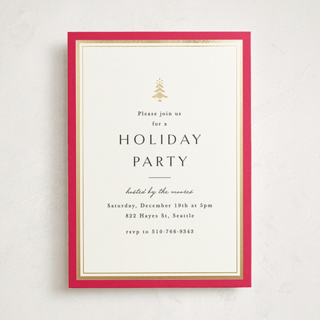 "Edged" - Party Invitations in Poinsettia by Amy Kross - Front