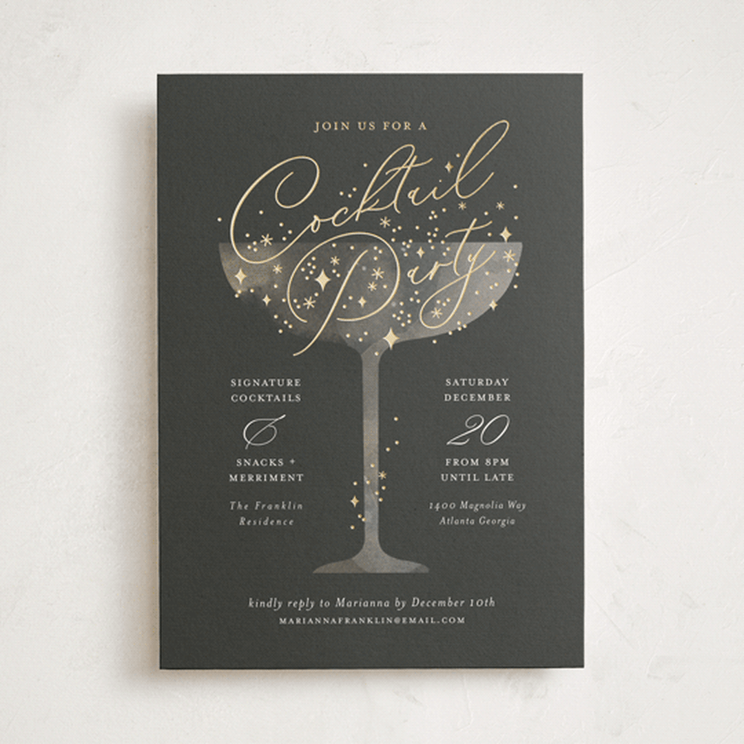 "Cocktails!" - Party Invitations in Midnight by Paper Raven Co. - Front