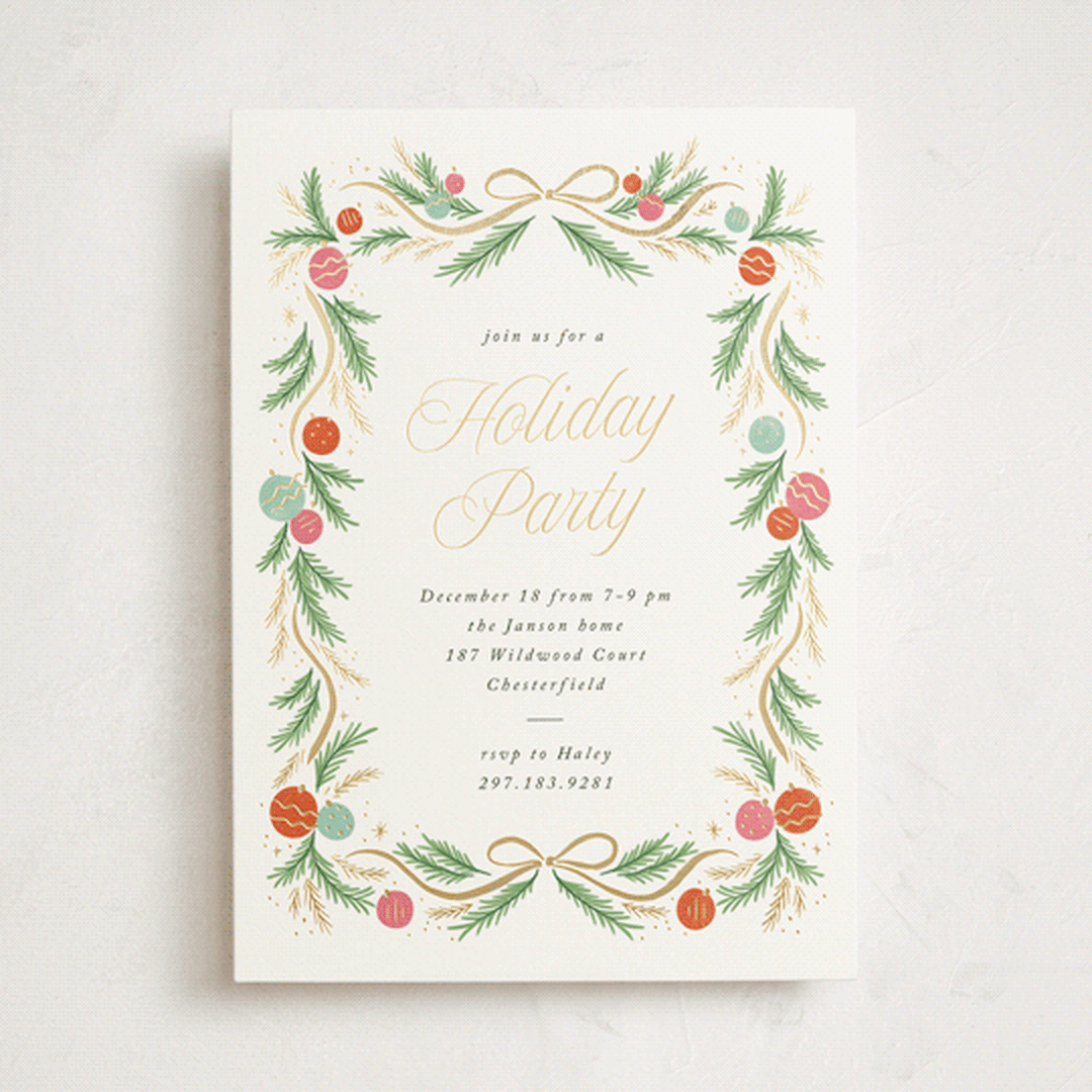 "Glittering Garland" - Party Invitations in Holly by Laura Hankins - Front