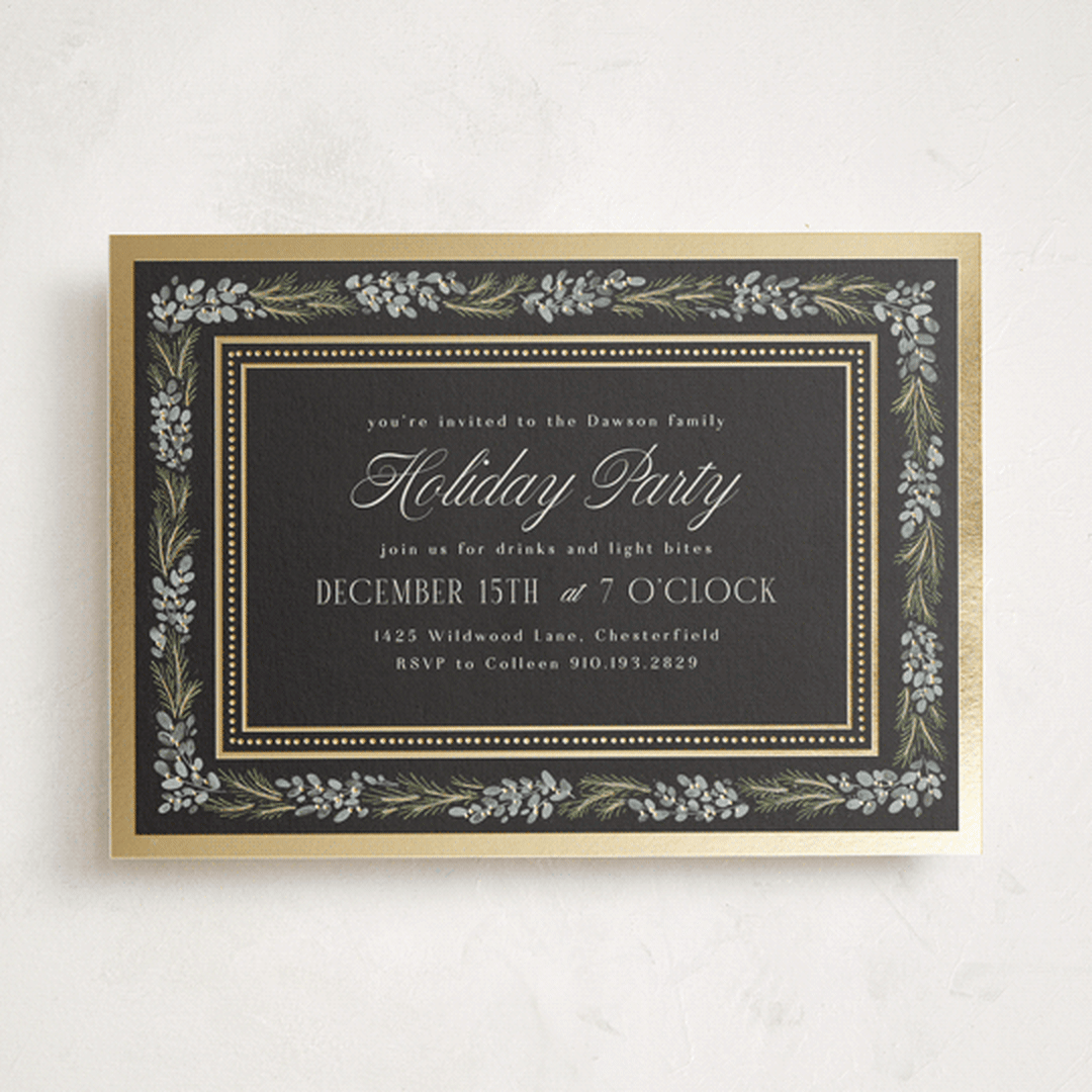 "Evergreen Frame" - Party Invitations in Midnight by Laura Hankins - Front
