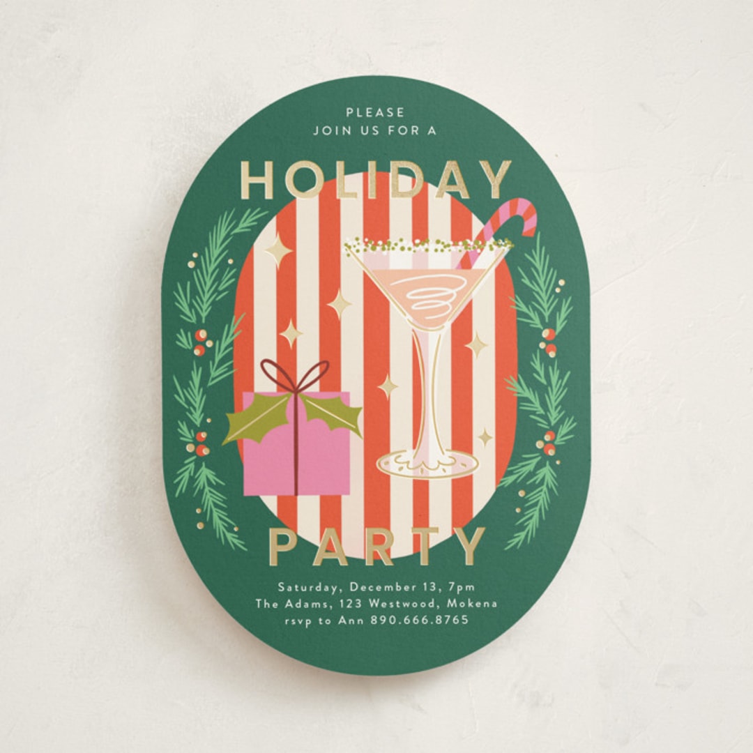 "Holiday Cocktail" - Party Invitations in Wreath by Yuliya Evseeva - Front