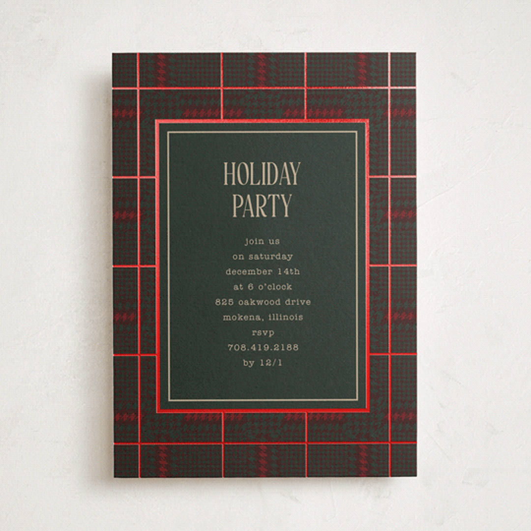"Plaid Party" - Party Invitations in Holly by Baumbirdy - Front