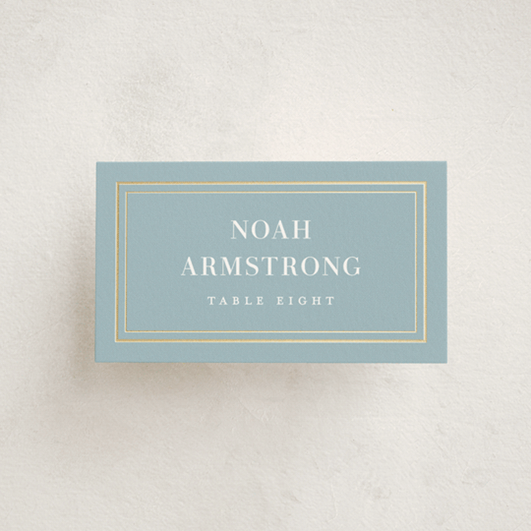 "Polished" - Foil-Pressed Party Place Cards in Powder Blue by Jennifer Postorino - Front with Free Guest Printing