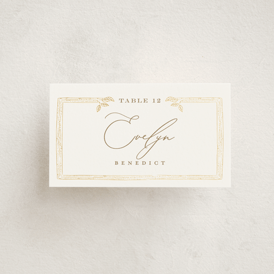 "Reflection" - Foil-Pressed Party Place Cards in Porcelain by Leah Bisch - Front with Free Guest Printing