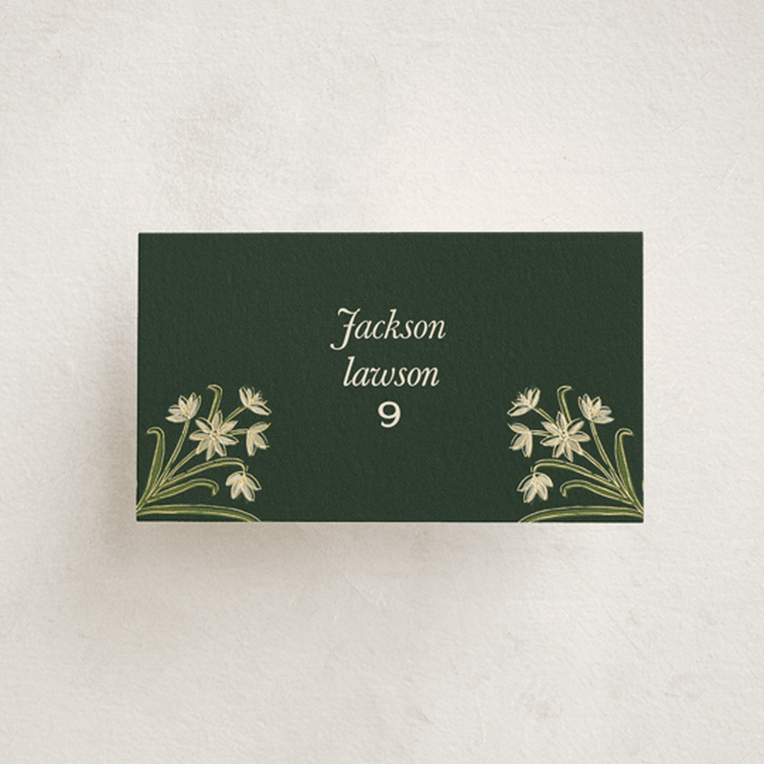 "Paper Whites" - Foil-Pressed Party Place Cards in Pine by Amy Kross - Front with Free Guest Printing