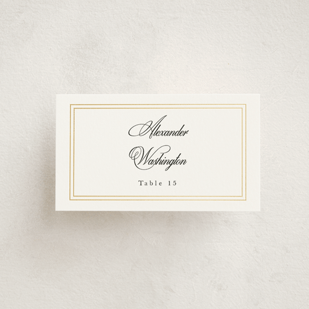 "Traditionalist" - Foil-Pressed Party Place Cards in Snow by Sarah Brown - Front with Free Guest Printing