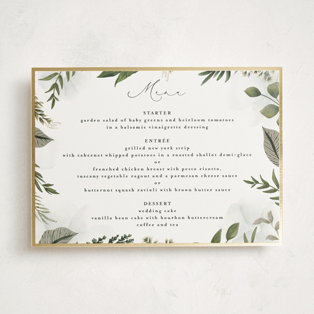 "Classic Love" - Foil-Pressed Party Menus in Vanilla by Susan Moyal - Front