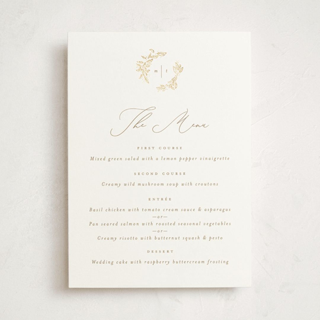 "Reflection" - Foil-Pressed Party Menus in Porcelain by Leah Bisch - Front
