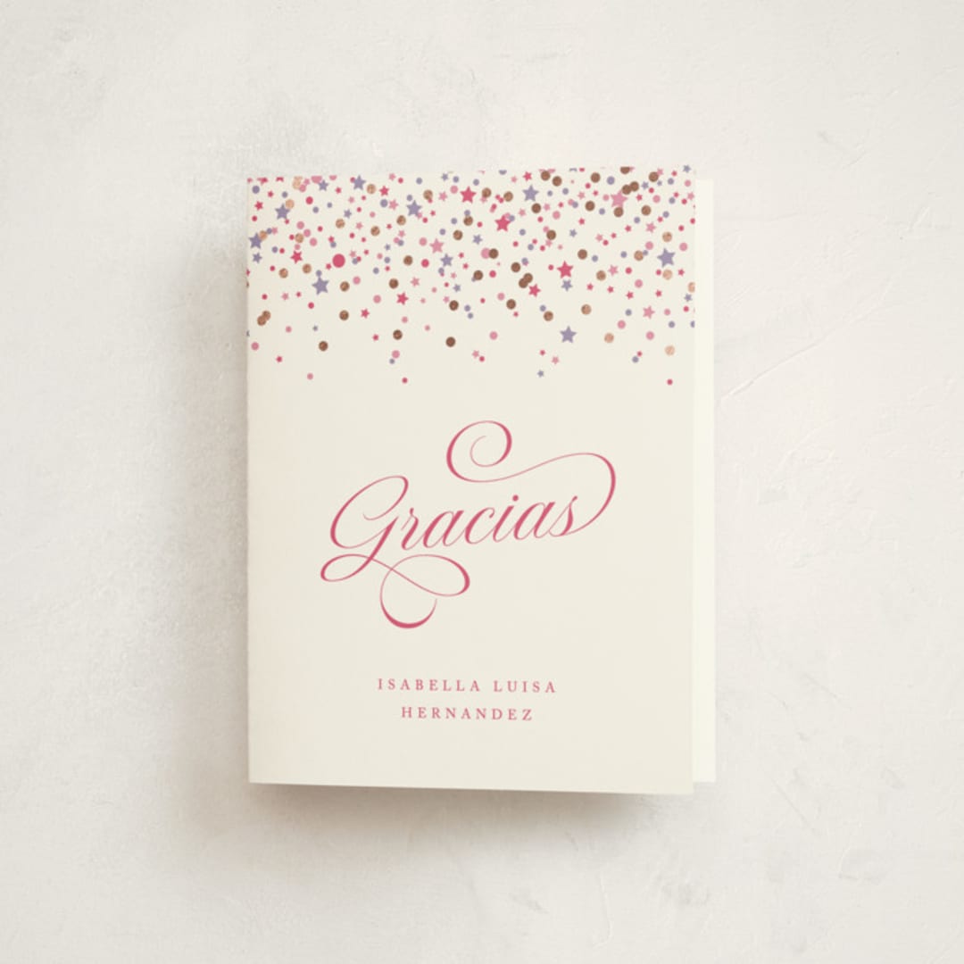 "Confetti Sparkle" - Graduation Thank You Cards in Berry by Olivia Raufman - Front