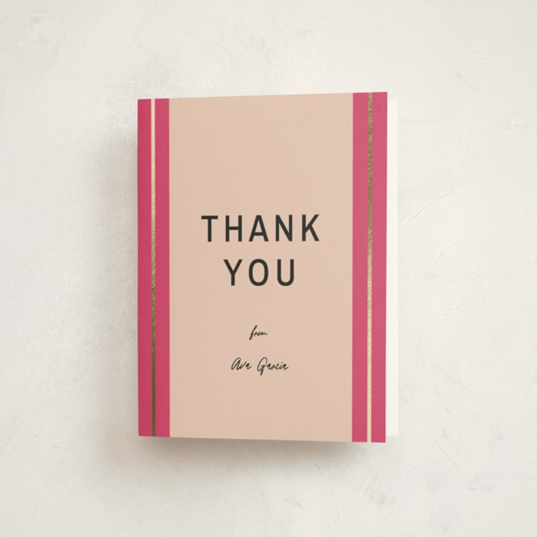 "Ribbon Stripes" - Graduation Thank You Cards in Hot Pink by Ani Somi - Front