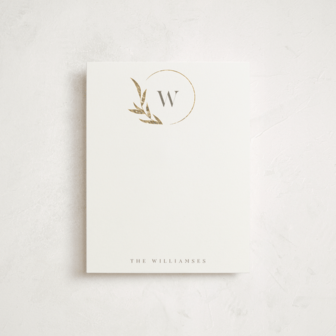 "Leaf Monogram" - Personalized Stationery Cards in Cotton by Robert and Stella - Front