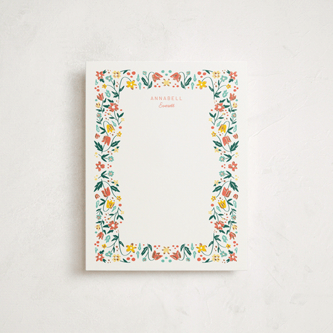 "Garden Party" - Personalized Stationery Cards in Candy by Megan Cash - Front