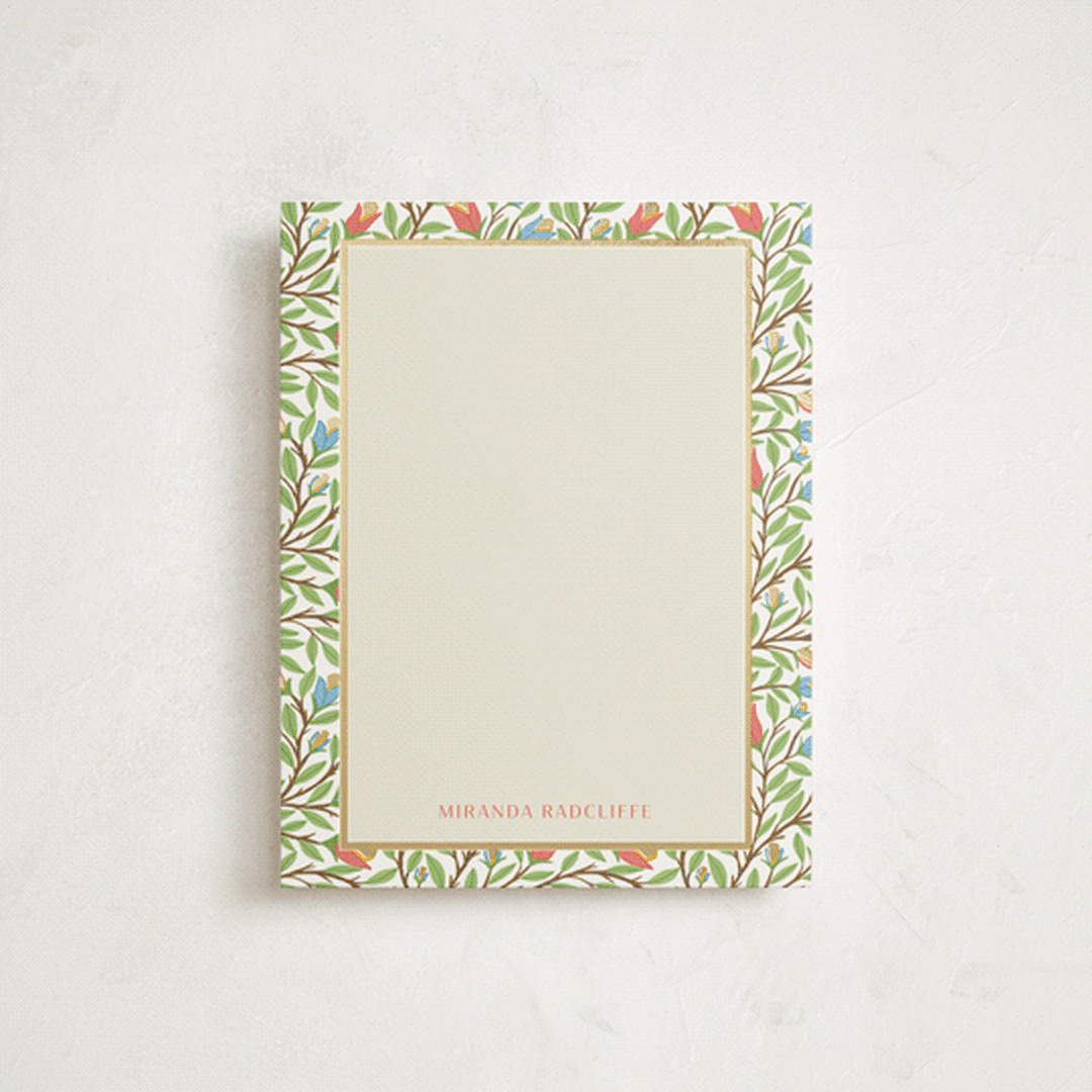 "Botanical Border with Foil" - Personalized Stationery Cards in Coral by Manisha Ayyappath - Front