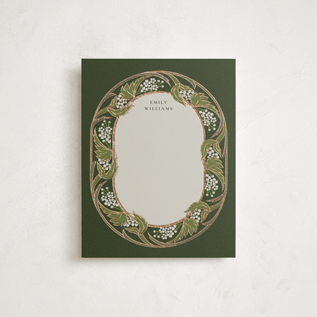 "Love nouveau" - Personalized Stationery Cards in Olive by Ana de Sousa - Front