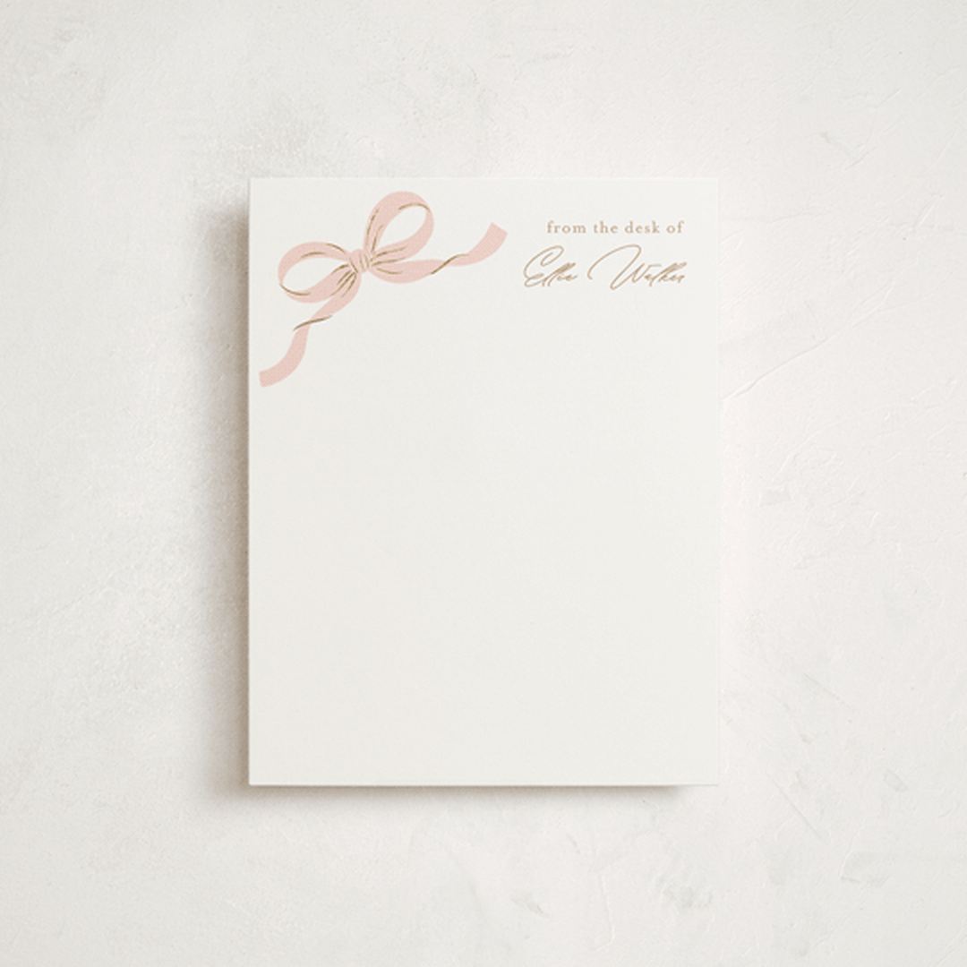 "A Little Bow" - Personalized Stationery Cards in Blush by Paper Raven Co. - Front