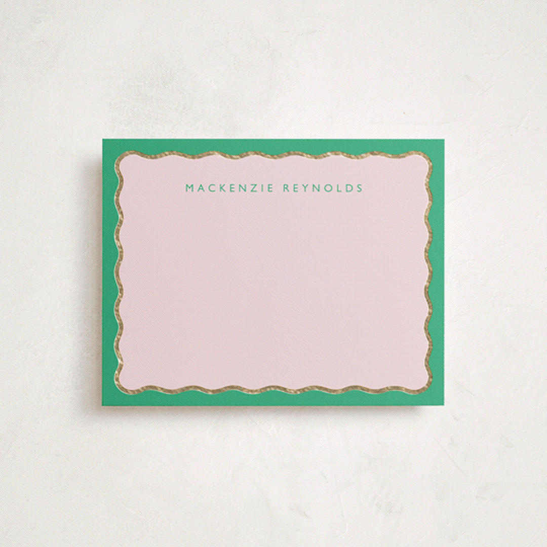 "Preppy Twist" - Personalized Stationery Cards in Peridot by Olivia Raufman - Front
