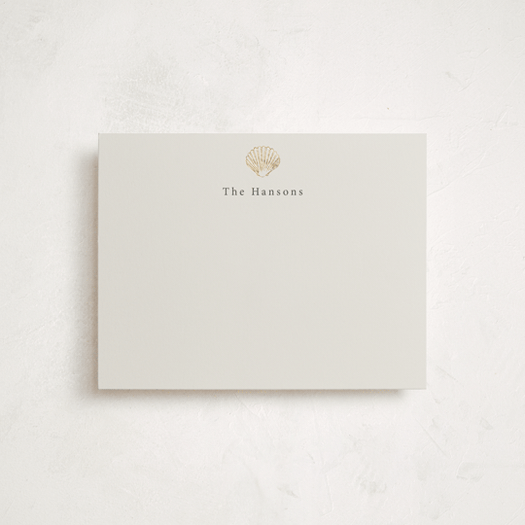 "Simple Seashell" - Personalized Stationery Cards in Sand by Hannah Bowman - Front
