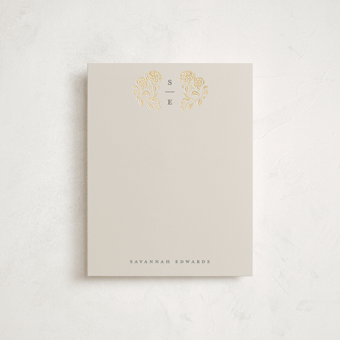 "Shimmering Hydrangeas Monogram" - Personalized Stationery Cards in Tea Time by Susan Zinader - Front