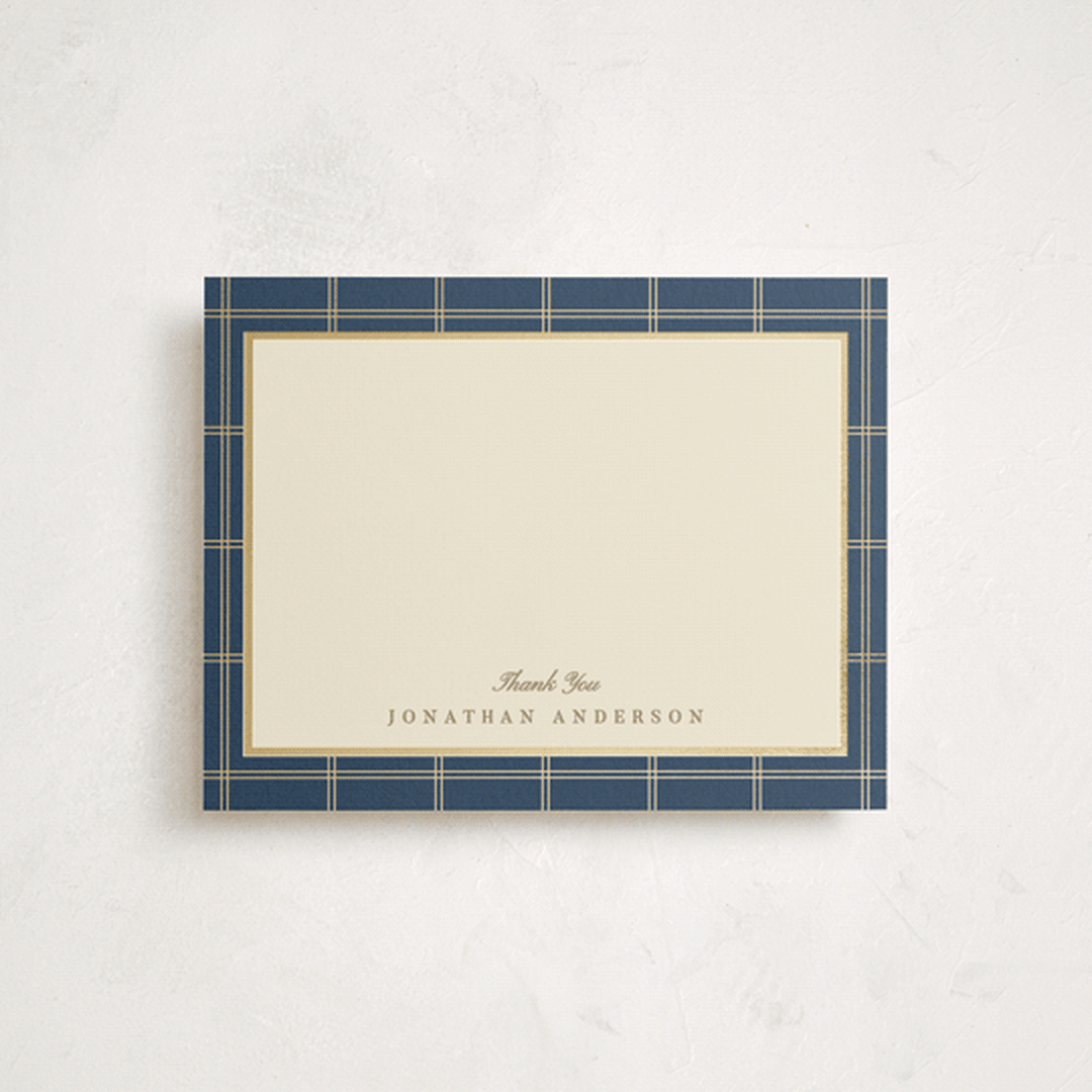 "Gilded checks" - Personalized Stationery Cards in Blue Spruce by Creo Study - Front