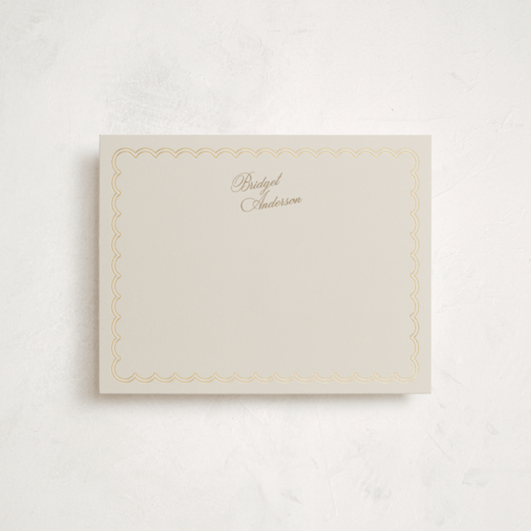 "Gilded scallop" - Personalized Stationery Cards in Linen by Cass Loh - Front