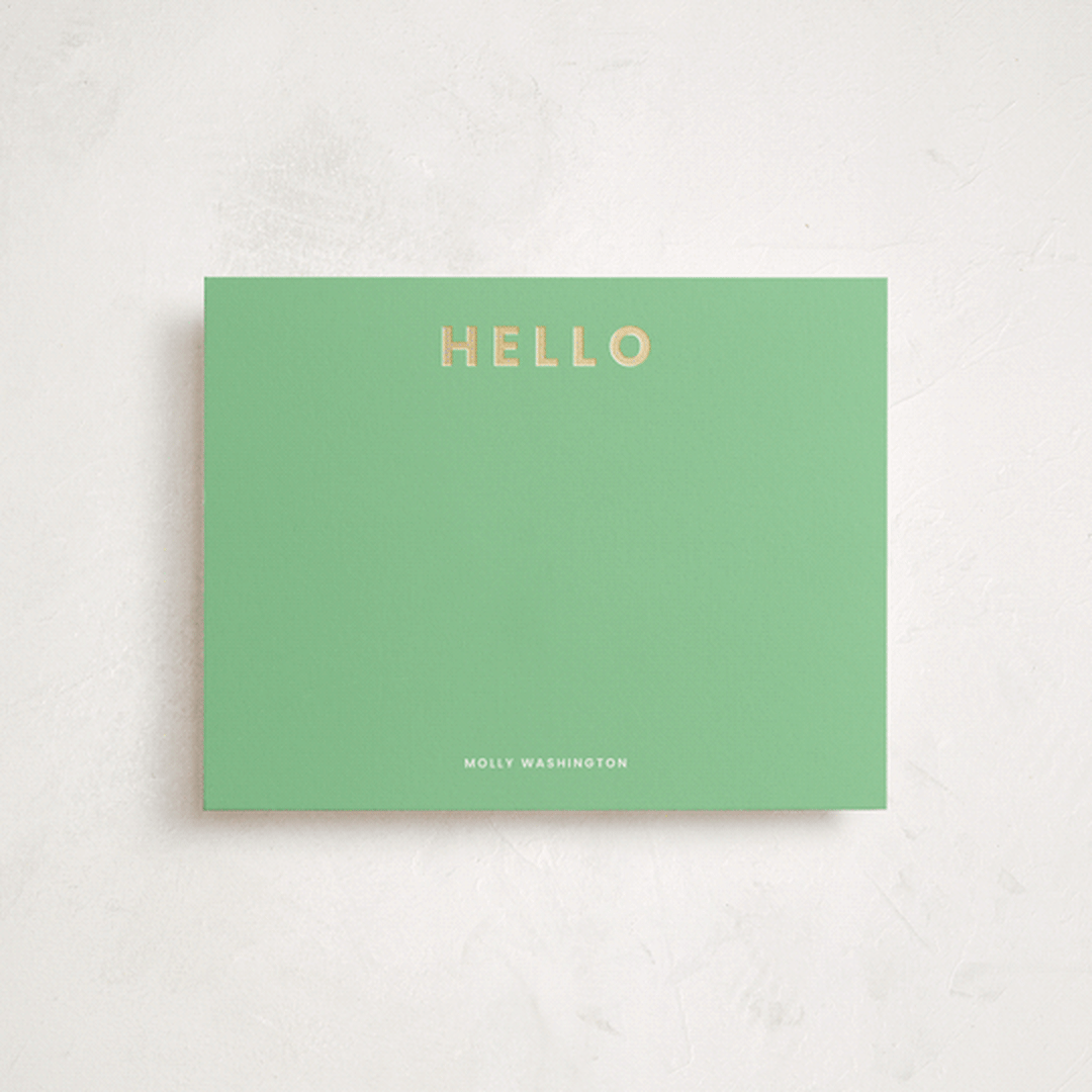 "Simple Hello" - Personalized Stationery Cards in Avocado by taylorVdesign - Front