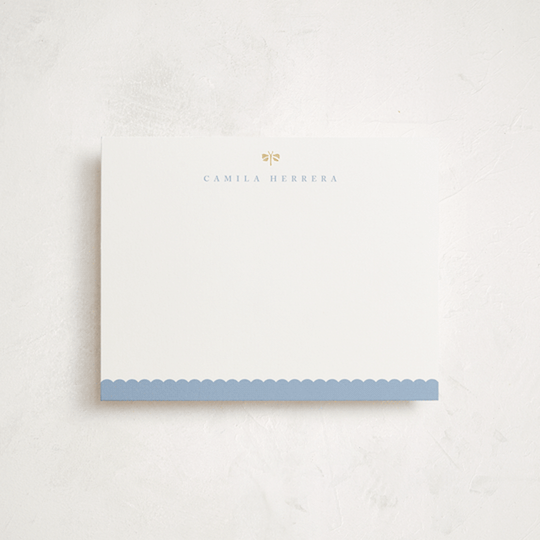 "Petite Dragonfly" - Personalized Stationery Cards in Celestial by Olivia Raufman - Front