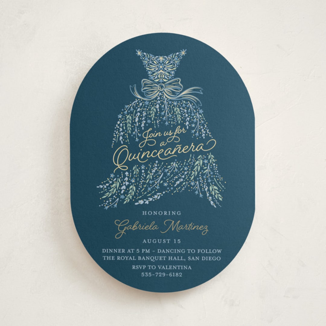 "In the Spotlight" - Foil-Pressed Quinceanera Invitations in Midnight by Paper Sun Studio - Front