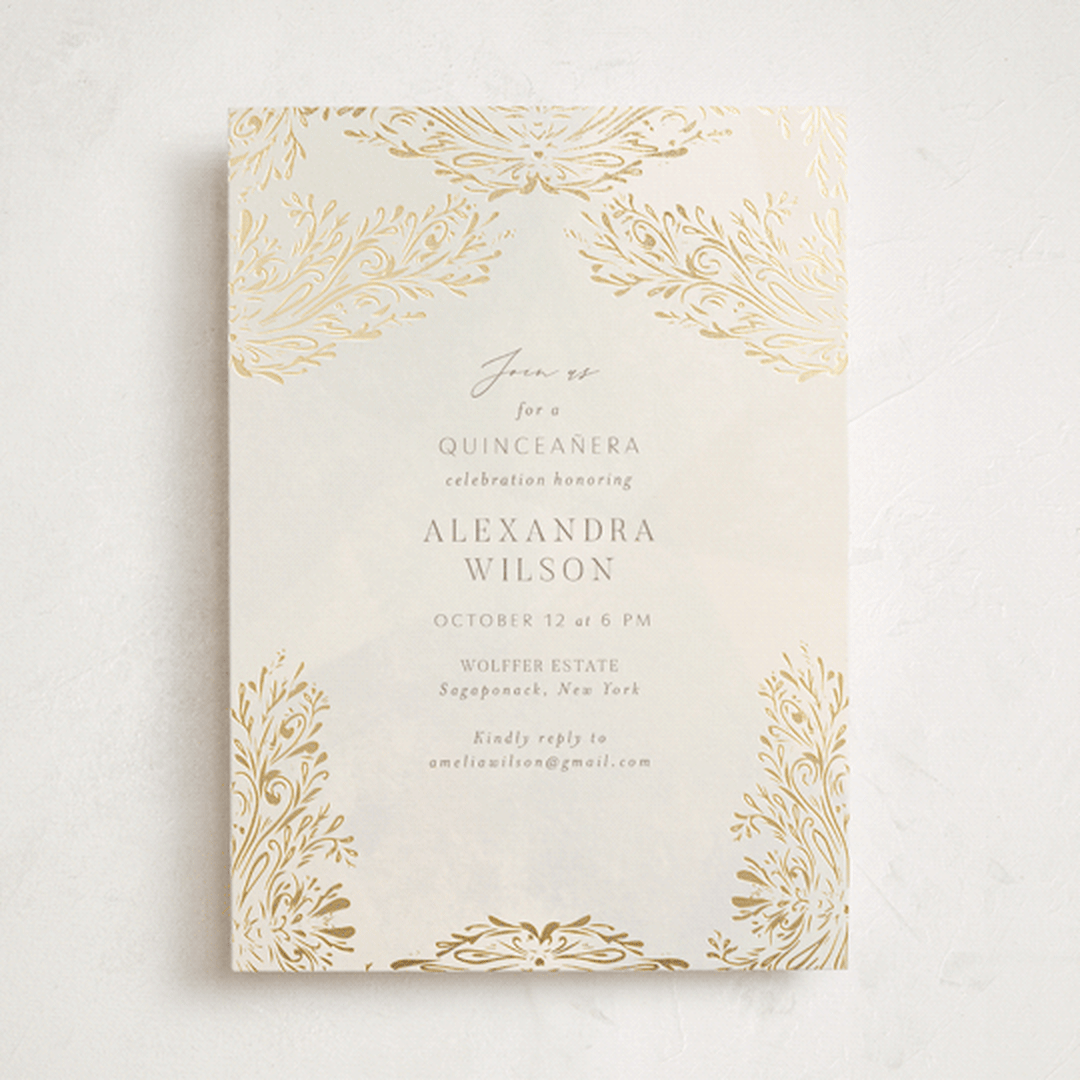 "Quinceañera Elegance" - Foil-Pressed Quinceanera Invitations in Cream by Nicoletta Savod - Front