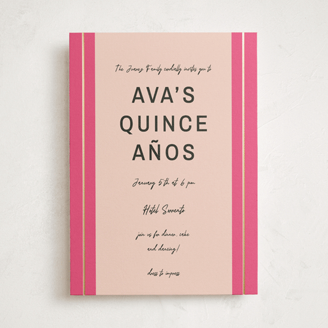 "Ribbon Stripes" - Foil-Pressed Quinceanera Invitations in Hot Pink by Ani Somi - Front