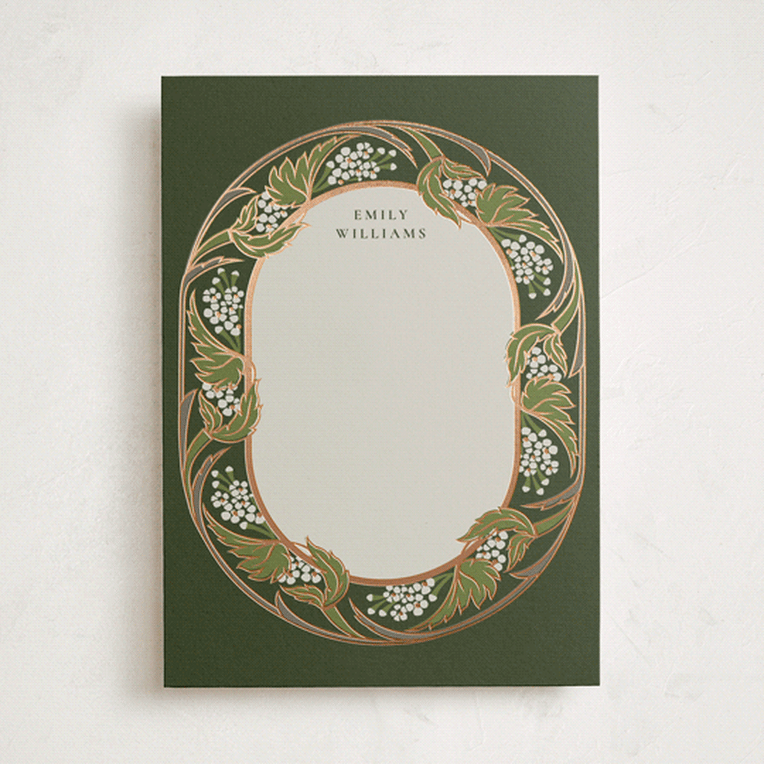 "Love nouveau" - Personalized Stationery Cards in Olive by Ana de Sousa - Front