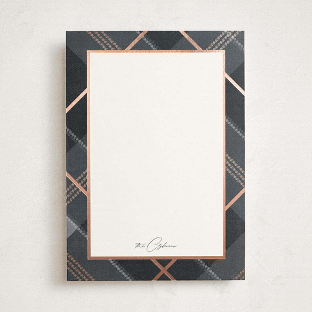 "shimmering tartan" - Personalized Stationery Cards in Midnight by Rebecca Durflinger - Front