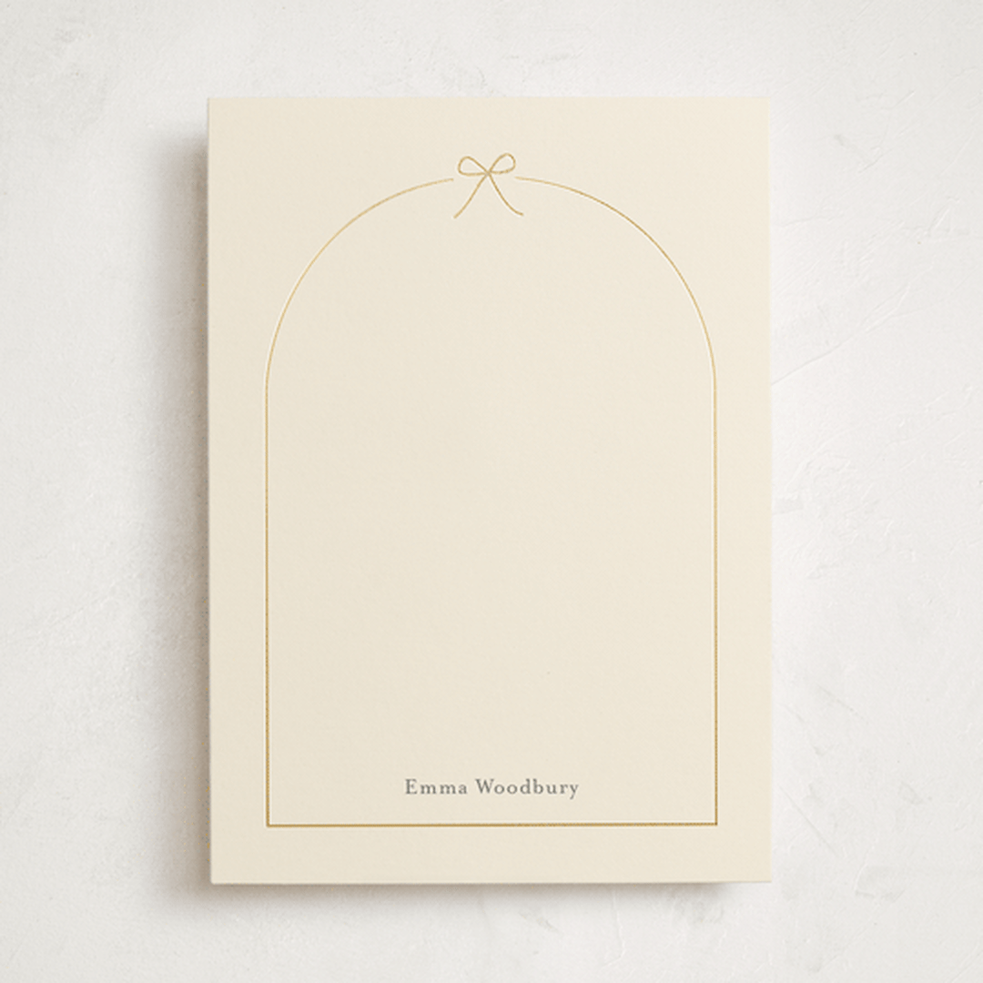 "Arching Bow" - Personalized Stationery Cards in Creampuff by Carolyn MacLaren - Front