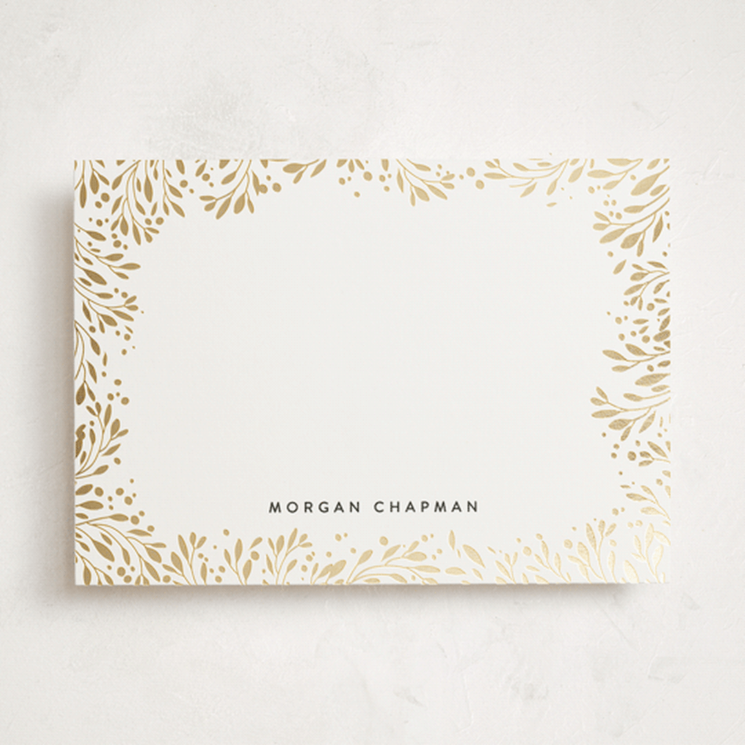 "Golden Leaf Surround" - Personalized Stationery Cards in Tuxedo by Angela Thompson - Front