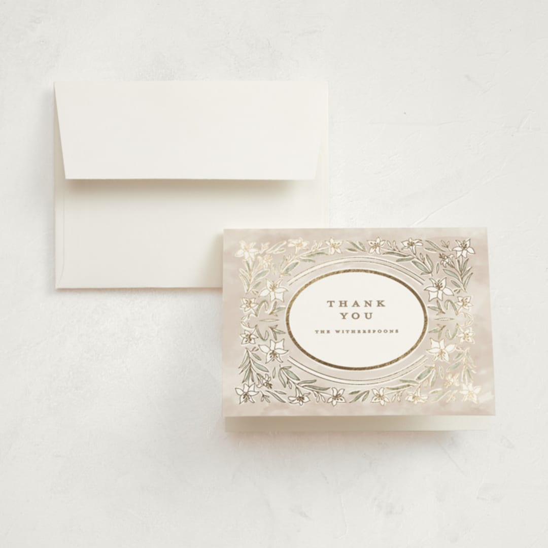 "Floral Tribute" - Memorial Cards in Almond by Creo Study - Front