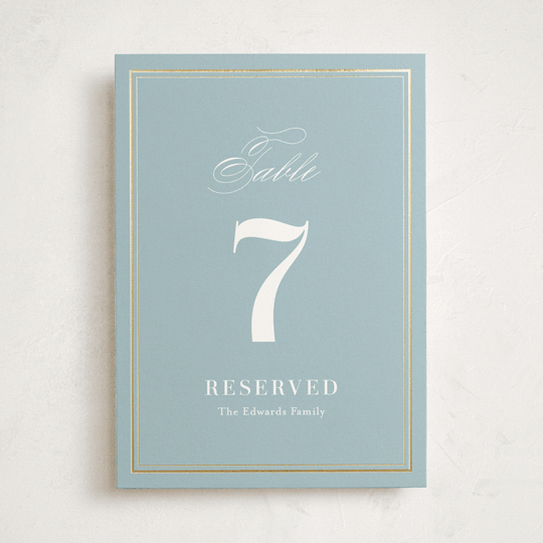 "Polished" - Foil-Pressed Party Table Numbers in Powder Blue by Jennifer Postorino - Front