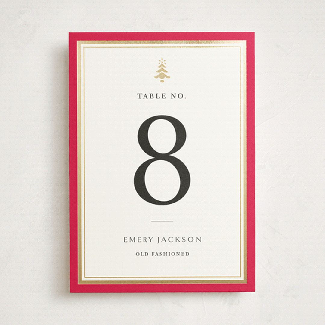 "Edged" - Foil-Pressed Party Table Numbers in Poinsettia by Amy Kross - Front
