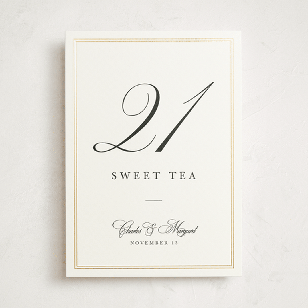 "Traditionalist" - Foil-Pressed Party Table Numbers in Snow by Sarah Brown - Front
