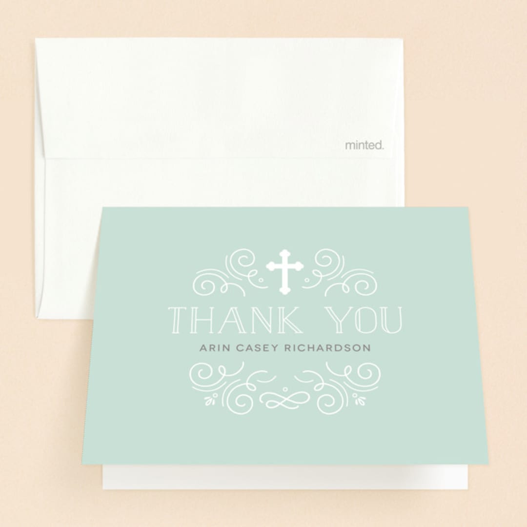 "Creamy Swirls" - First Holy Communion Thank You Cards in Spearmint by Jessica Williams - Front
