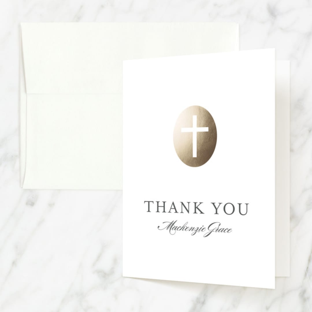 "Medallion Cross" - First Holy Communion Thank You Cards in Cloud by Annie Holmquist - Front