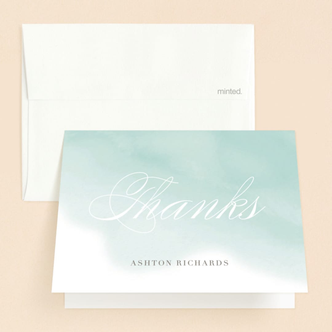 "Water Wash" - First Holy Communion Thank You Cards in Aqua by Lehan Veenker - Front
