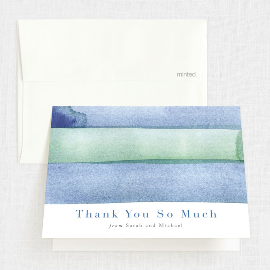 "watercolor stripes" - First Holy Communion Thank You Cards in Ocean by Shannon Chen of Four Wet Feet Studio - Front