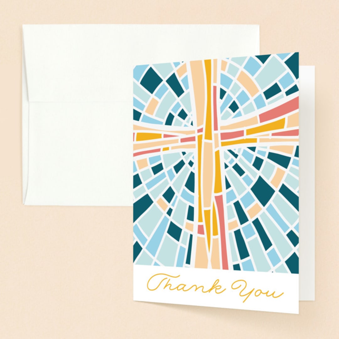 "Stained glass illustration" - First Holy Communion Thank You Cards in Blue Sky by Ilze Lucero - Front