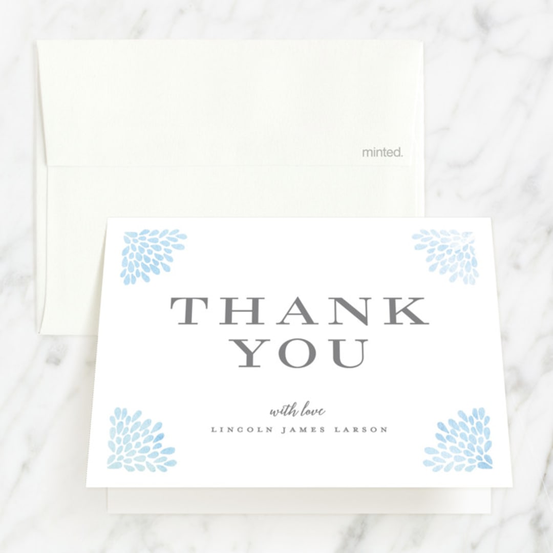 "Water drops" - First Holy Communion Thank You Cards in Powder Blue by Michelle Taylor - Front