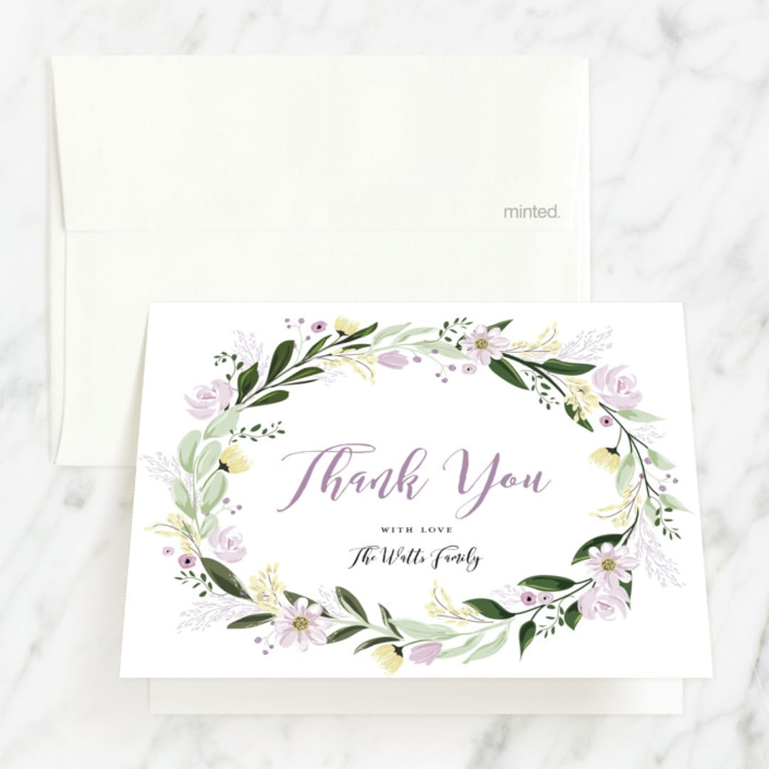 "Floral Sprinkle" - First Holy Communion Thank You Cards in Grape by Susan Moyal - Front